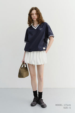 UNISEX V-NECK WOVEN TOP NAVY
