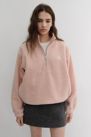 UNISEX HALF ZIP-UP FLEECE SWEATSHIRT CANDY PINK