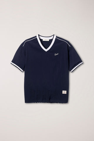 UNISEX V-NECK WOVEN TOP NAVY