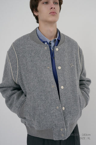 UNISEX BOUCLE WOOL VARSITY JACKET MELANGE GREY