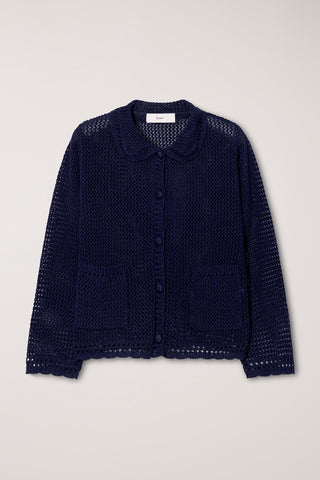 CROCHET COLLARED CARDIGAN NAVY