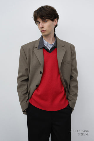 UNISEX CLASSIC 3 BUTTON WOOL BLAZER KHAKI BEIGE
