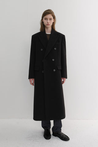 UNISEX TAILORED DOUBLE-BREASTED CASHMERE COAT BLACK