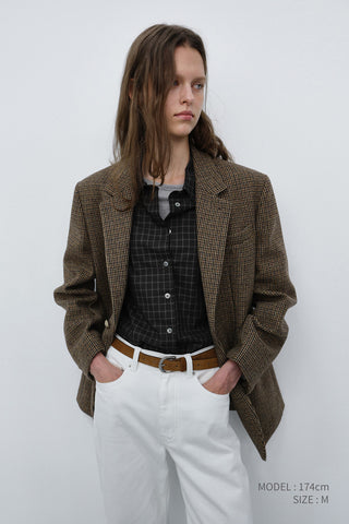 UNISEX CLASSIC 2 BUTTON WOOL BLAZER BROWN CHECK