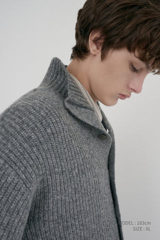 UNISEX HIGH NECK BUTTON CARDIGAN MELANGE GREY