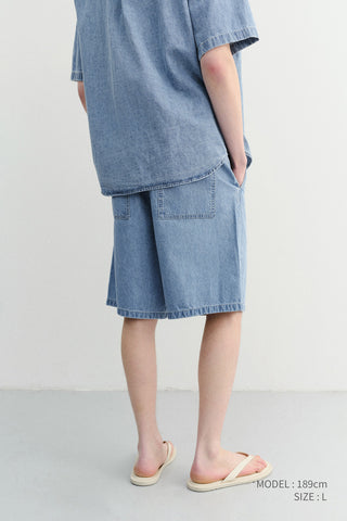 UNISEX LINEN DENIM SHORTS LIGHT BLUE