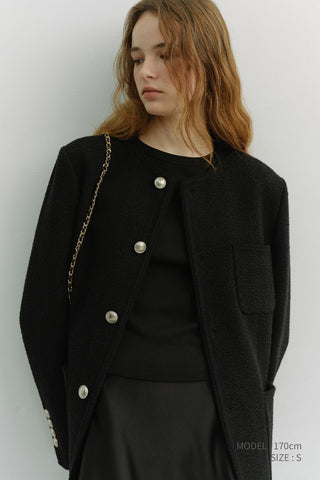 UNISEX COLLARLESS TWEED JACKET BLACK