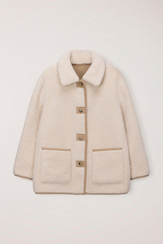 UNISEX REVERSIBLE SOFT SHEARLING HALF JACKET SOFT BEIGE