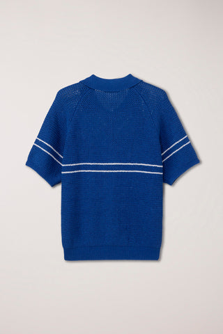 HALF ZIP-UP STRIPED POLO KNIT BLUE