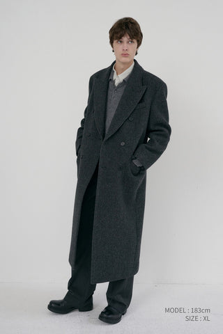 UNISEX TAILORED DOUBLE-BREASTED COAT CHARCOAL GREY PATTERN
