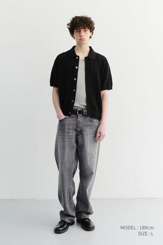 CROCHET COLLARED CARDIGAN BLACK