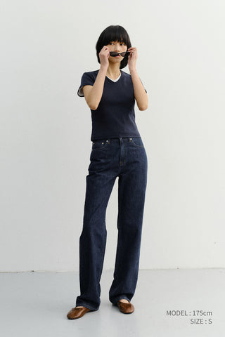 V-NECK SLIM TOP NAVY