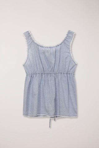 SHIRRING SLEEVELESS BLOUSE SOFT BLUE STRIPE