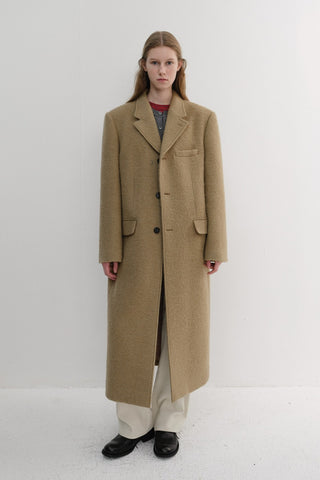 UNISEX 2-WAY 3 BUTTON BOUCLE WOOL COAT CAMEL