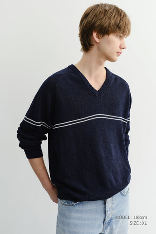 UNISEX V-NECK STRIPED SWEATER NAVY