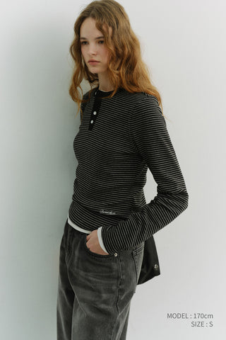 UNISEX HENLEY-NECK T-SHIRT BLACK STRIPE