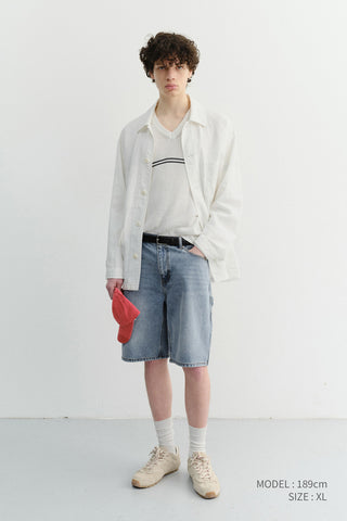 UNISEX V-NECK STRIPED SWEATER CREAM