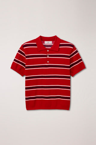 UNISEX MULTI STRIPED POLO KNIT RED BURGUNDY