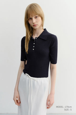 BUTTONED SLIM POLO KNIT NAVY