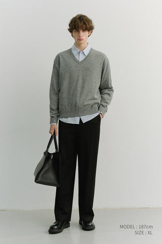 UNISEX SOFT V-NECK SWEATER MELANGE GREY