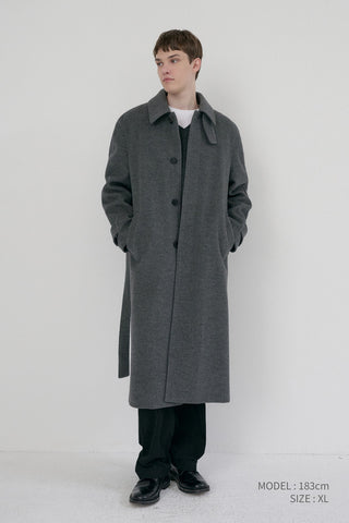 UNISEX BELTED CASHMERE MAC COAT MELANGE GREY