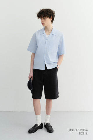 PLEATED BERMUDA DENIM SHORTS BLACK