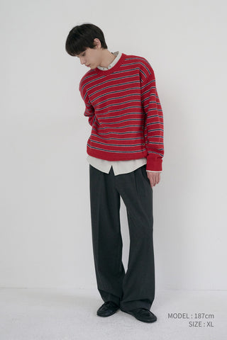 UNISEX STRIPED CHUNKY SWEATER RED