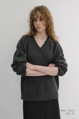 UNISEX SOFT VOLUME V-NECK SWEATER CHARCOAL GREY