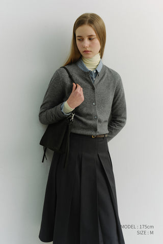 ESSENTIAL CREWNECK KNIT CARDIGAN MELANGE GREY