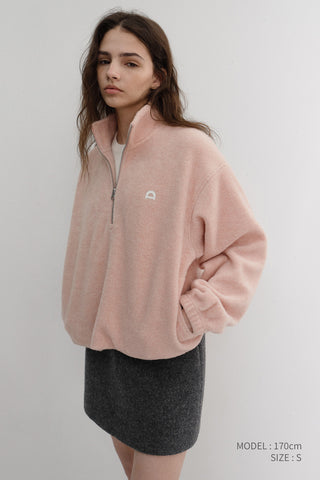UNISEX HALF ZIP-UP FLEECE SWEATSHIRT CANDY PINK