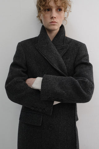 UNISEX TAILORED DOUBLE-BREASTED COAT CHARCOAL GREY PATTERN