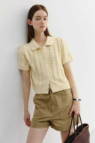 COLLARED HALF SLEEVE CARDIGAN BUTTER