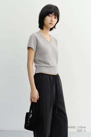 SUMMER LINEN V-NECK KNIT MELANGE GREY