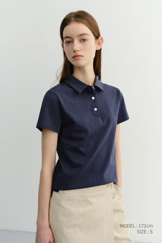 CROPPED SLIM COLLARED T-SHIRT NAVY