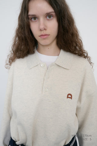 UNISEX LEATHER LOGO COLLARED T-SHIRT OATMEAL MELANGE