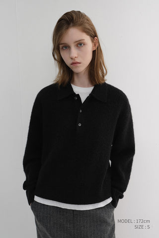 UNISEX HAIRY COLLARED SWEATER BLACK