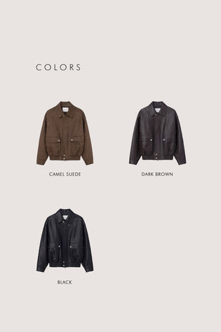 UNISEX ALTER-LEATHER ZIP-UP BLOUSON DARK BROWN
