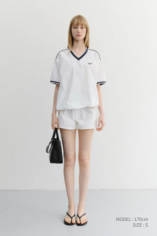 UNISEX V-NECK WOVEN TOP WHITE