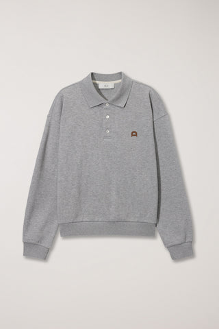 UNISEX LEATHER LOGO COLLARED T-SHIRT MELANGE GREY