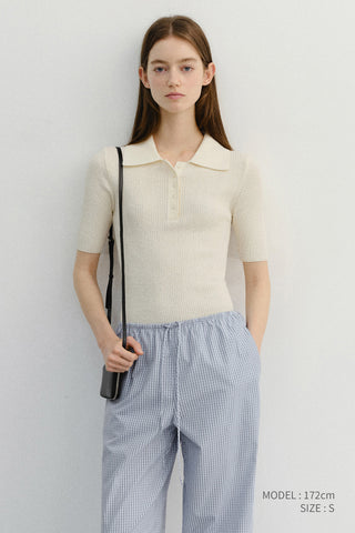 BUTTONED SLIM POLO KNIT CREAM