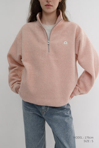UNISEX HALF ZIP-UP FLEECE SWEATSHIRT CANDY PINK