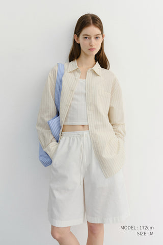 UNISEX CLASSIC STRIPED BD OVERSHIRT BEIGE