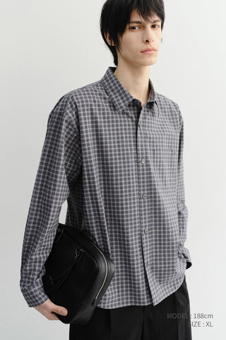UNISEX CROPPED CHECKED SHIRT NAVY CHECK
