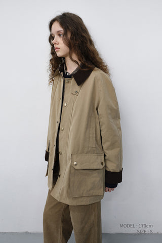 UNISEX WAXED COTTON HUNTING JACKET BEIGE