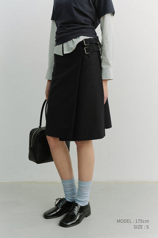 PLEATS MIDI SKIRT NAVY