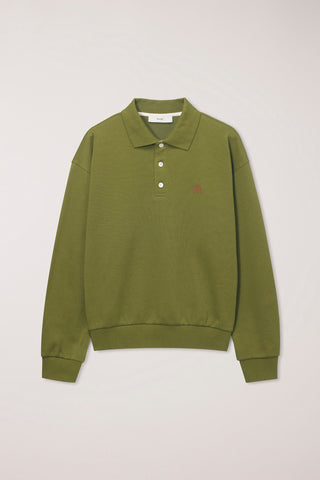 UNISEX LEATHER LOGO COLLARED T-SHIRT OLIVE