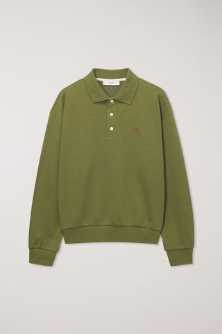 UNISEX LEATHER LOGO COLLARED T-SHIRT OLIVE