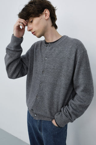 UNISEX CREWNECK KNIT CARDIGAN MELANGE GREY