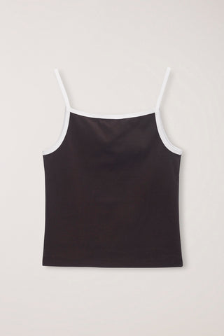 2-TONE TRIM SLEEVELESS TOP BROWN IVORY