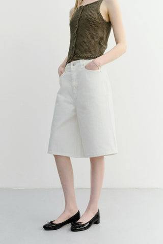 RELAXED BERMUDA DENIM SHORTS IVORY